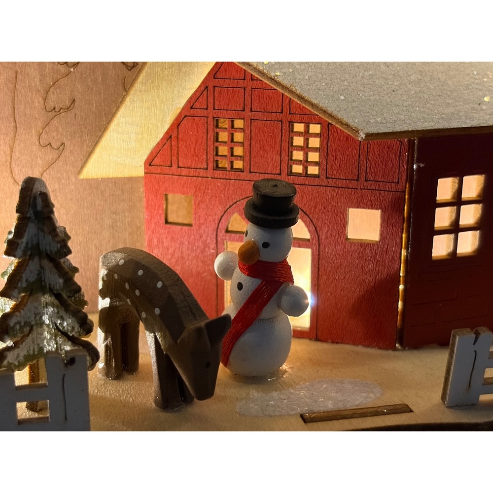 Light Up Wooden Nordic Style Christmas Village Arch Music Box Snowman Deer - Picture 9 of 14